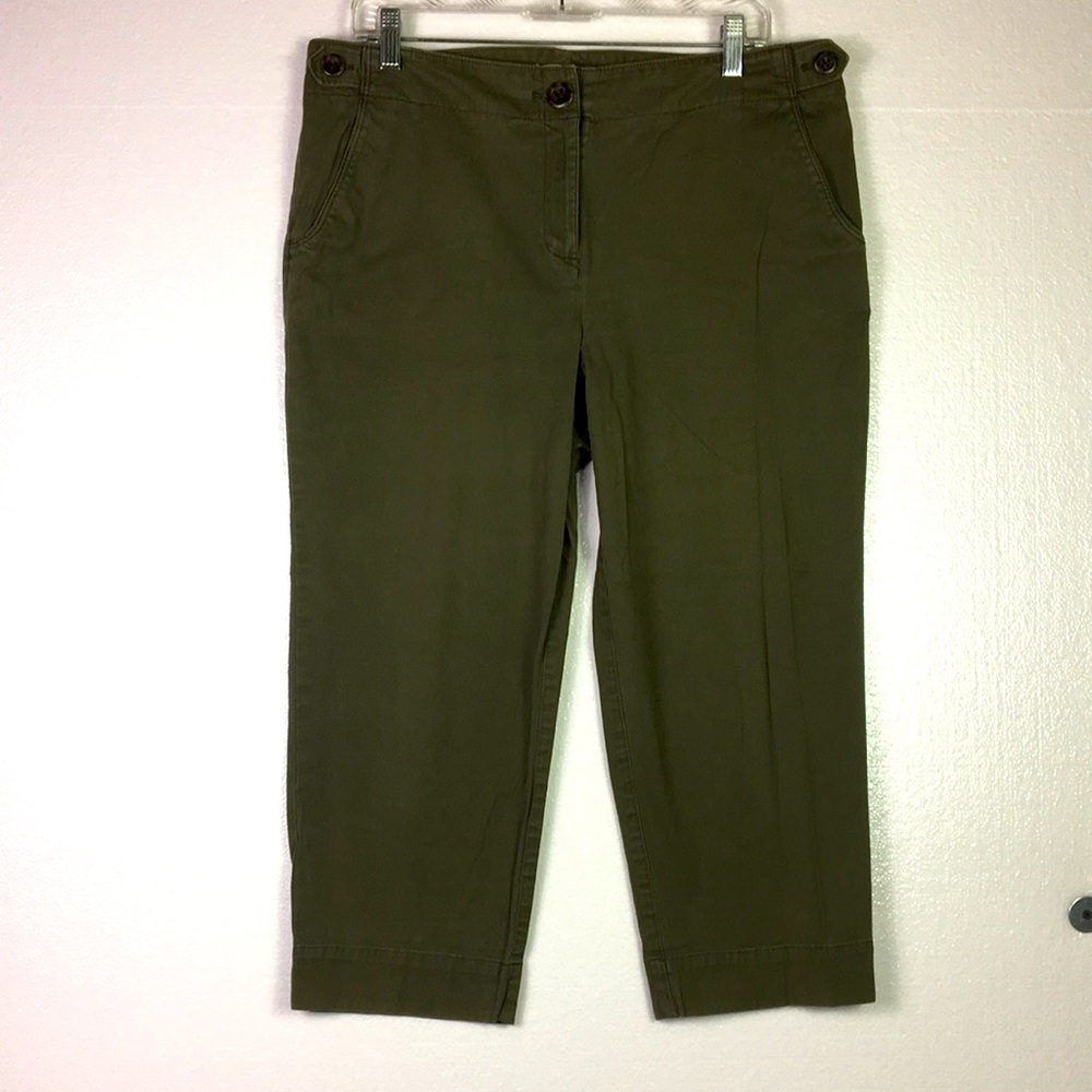 Talbots chino Stretch‎ Capris Size 14P Green hight waist button decorations